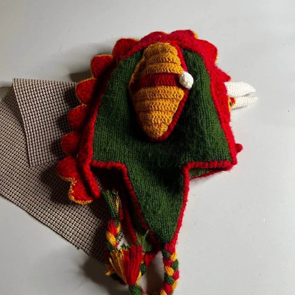 Andes Gifts Dragon‎ Knit Earflap Hat Alpaca Blend Green Red Peru Chullo Beanie